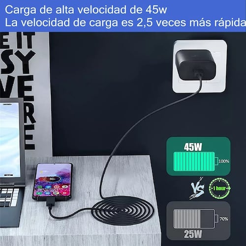 Cargador Carga Rápida Tipo C 45w Para Samsung S23 Ultra S23
