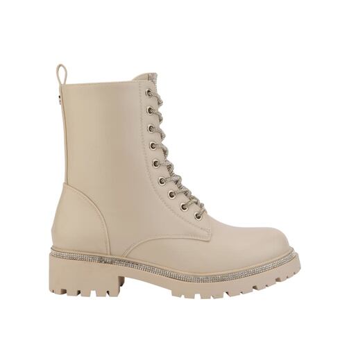 Botas militares beige Belinda Peregrin con cordones con pedrería, mod. 1101258