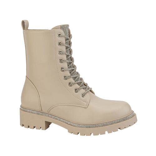 Botas militares beige Belinda Peregrin con cordones con pedrería, mod. 1101258