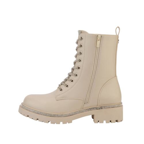 Botas militares beige Belinda Peregrin con cordones con pedrería, mod. 1101258