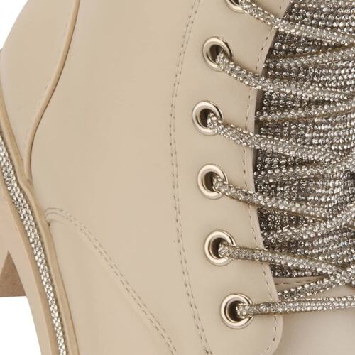 Botas militares beige Belinda Peregrin con cordones con pedrería, mod. 1101258