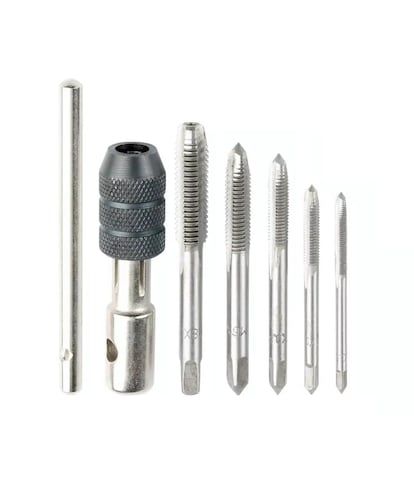 5 Machuelos Con Maneral Brocas Para Rosca Roscador M3 - M8 Plata