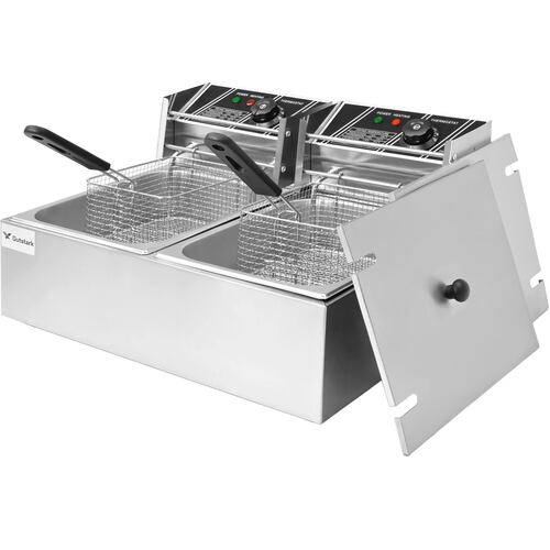 Freidora Electrica Industrial Doble Bandeja 12l Acero Inoxidable
