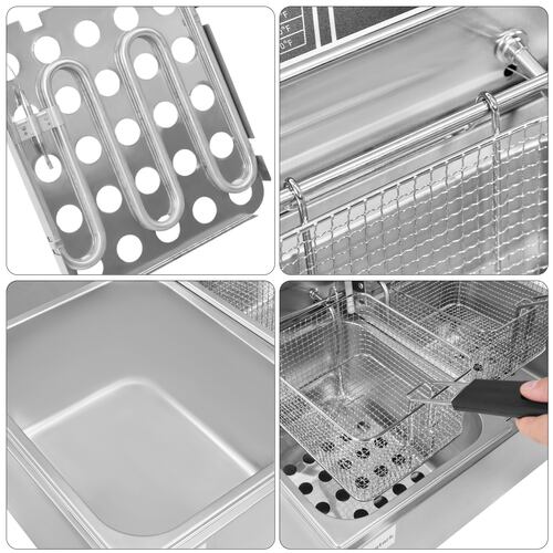 Freidora Electrica Industrial Doble Bandeja 12l Acero Inoxidable