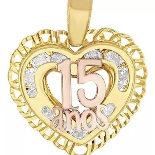 Juego Anillo Y Collar Corazon Xv Años Zirconias Oro 10 K
