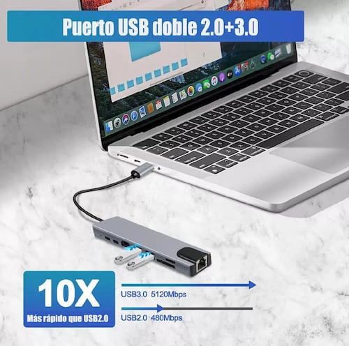 Tipo C Hub 8 En 1 Adaptador Usb C A Hdmi Con Ethernet gris