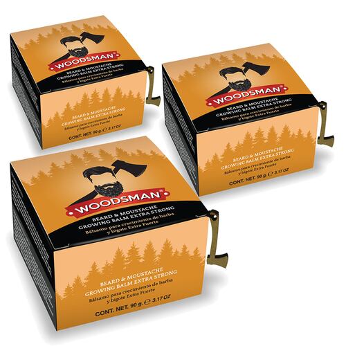 Kit 3 Piezas Woodsman Bálsamo Para Crecimiento De Barba Y Bigote Extra Fuerte.
