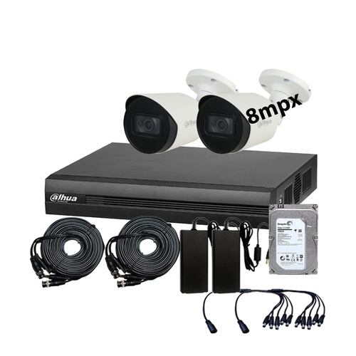 Kit Cctv 2 Camaras de seguridad video vigilancia Bullet Dahua 4k Dvr 4 Canales 1tb 8mpx