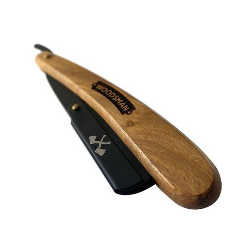 Woodsman Porta Navajas Para Afeitar Madera Y Acero Inoxidable Con Recubrimiento Negro.