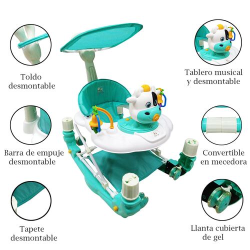 Andadera Mecedora de Vaca Semilujo Babytek TEK-101 Verde Aqua