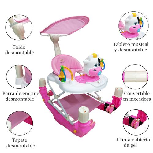 Andadera Mecedora de Vaca Semilujo Babytek TEK-101 Rosa