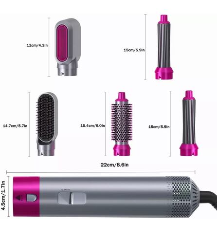 Secador De Pelo Con Peine De Aire Caliente Automático 5 en 1 Gris con Rosa