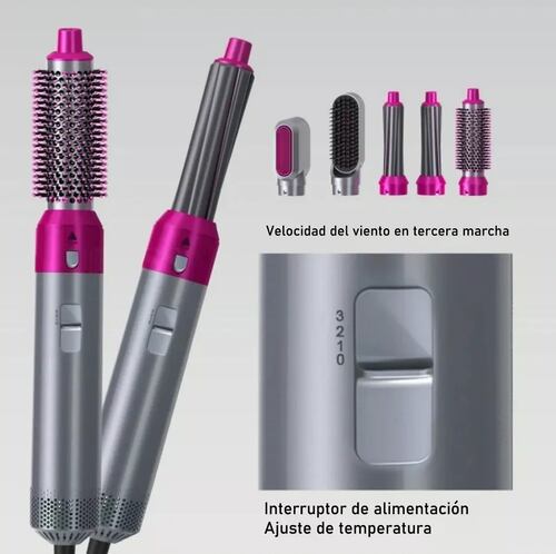 Secador De Pelo Con Peine De Aire Caliente Automático 5 en 1 Gris con Rosa