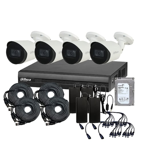 Kit Cctv 4 Camaras de seguridad video vigilancia Bullet Dahua 4k 8mpx Dvr 4 Canales 1tb disco duro