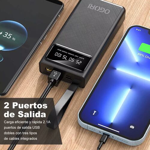 Power Bank Negro Portatil 30000mah Dual Puerto Con Linterna 