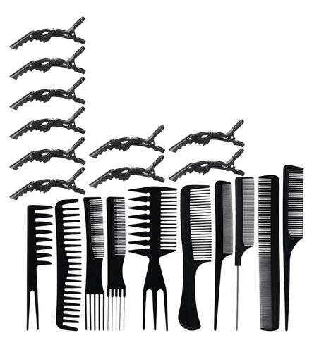 Kit Profesionales Peine Estilo Y Clip Cocodrilo Peinado Negro 20pzs
