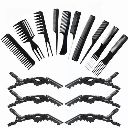 Kit Profesionales Peine Estilo Y Clip Cocodrilo Peinado Negro 20pzs