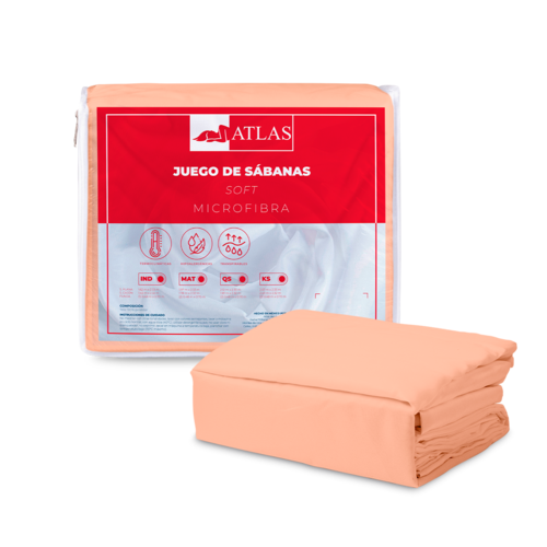 Juego de Sábanas Matrimonial Salmón Atlas Basic de Microfibra Suave y Secado Rápido