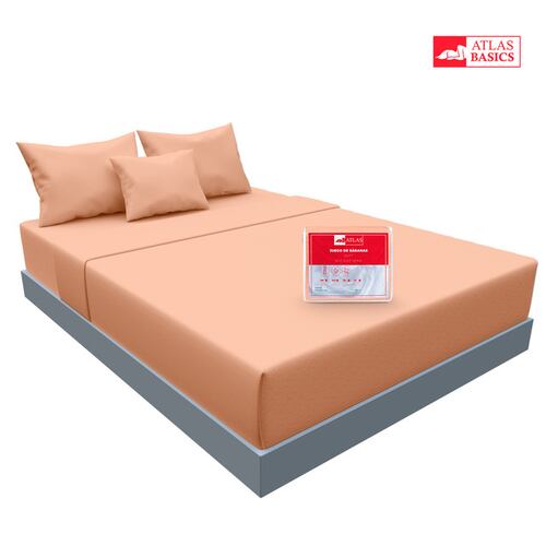 Juego de Sábanas Matrimonial Salmón Atlas Basic de Microfibra Suave y Secado Rápido