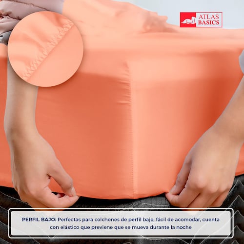 Juego de Sábanas Matrimonial Salmón Atlas Basic de Microfibra Suave y Secado Rápido