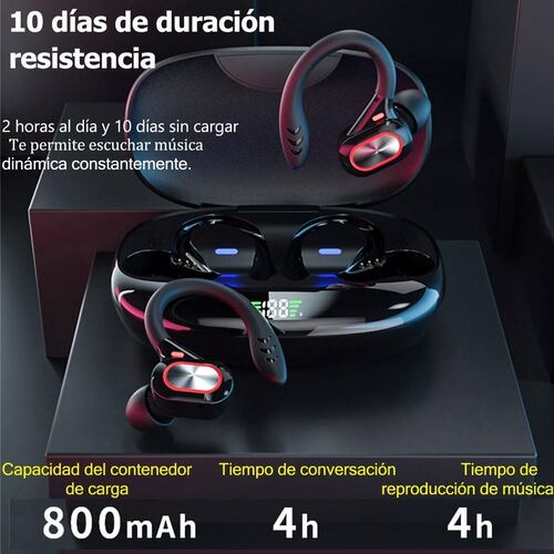 Audífonos Deportivos Inalámbricos Bluetooth 5.0 Gancho Negro