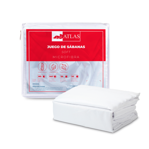 Juego de Sábanas King Size Blanco Atlas Basic de Microfibra Suave y Secado Rápido