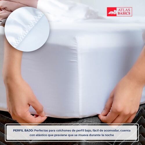 Juego de Sábanas King Size Blanco Atlas Basic de Microfibra Suave y Secado Rápido