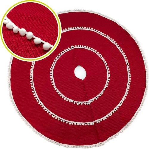 Pie de árbol navidad navideño tejido Tinto con pompones 122cm diámetro Artego.