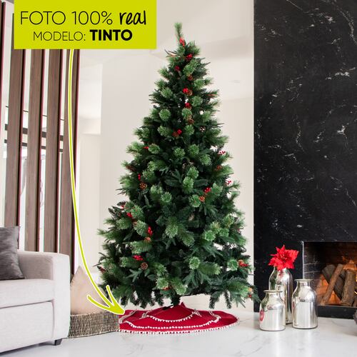 Pie de árbol navidad navideño tejido Tinto con pompones 122cm diámetro Artego.