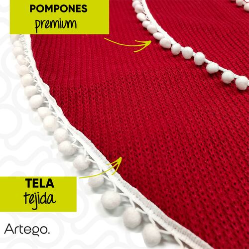 Pie de árbol navidad navideño tejido Tinto con pompones 122cm diámetro Artego.