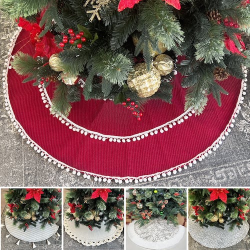 Pie de árbol navidad navideño tejido Tinto con pompones 122cm diámetro Artego.