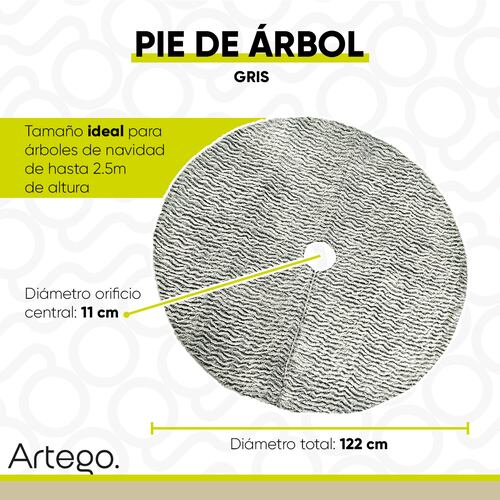 Pie de árbol navidad navideño gris peludo tela plush 122cm diámetro Artego.