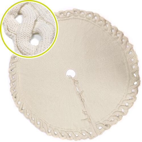 Pie de árbol navidad navideño blanco tejido premium con cenefa 122cm diámetro Artego.
