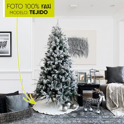 Pie de árbol navidad navideño blanco tejido premium con cenefa 122cm diámetro Artego.