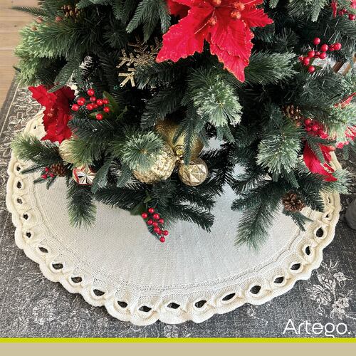 Pie de árbol navidad navideño blanco tejido premium con cenefa 122cm diámetro Artego.