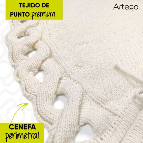 Pie de árbol navidad navideño blanco tejido premium con cenefa 122cm diámetro Artego.