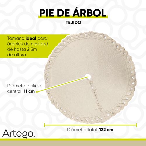 Pie de árbol navidad navideño blanco tejido premium con cenefa 122cm diámetro Artego.