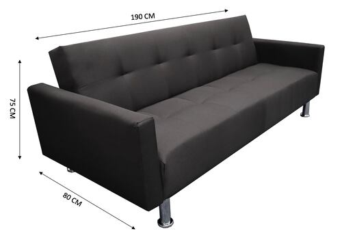 Sofa Cama Paris 3 Posiciones, Brazos Movibles, Negro, El Bazar Store.