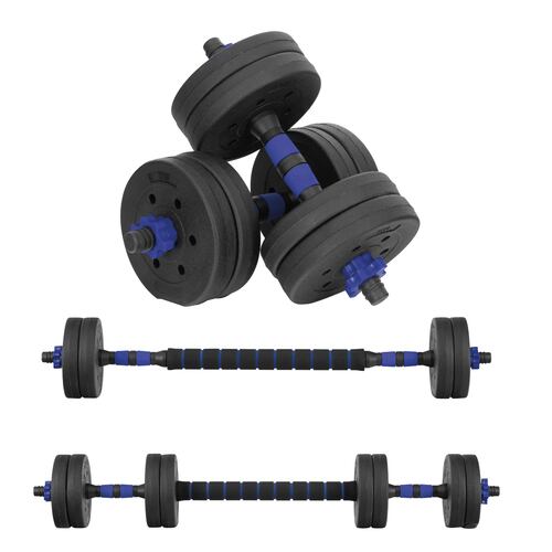 Pesa Ajustable Altera 10KG Multifuncional 4 en 1 Barra Recta + Par de Mancuernas Discos de Diferentes Pesos