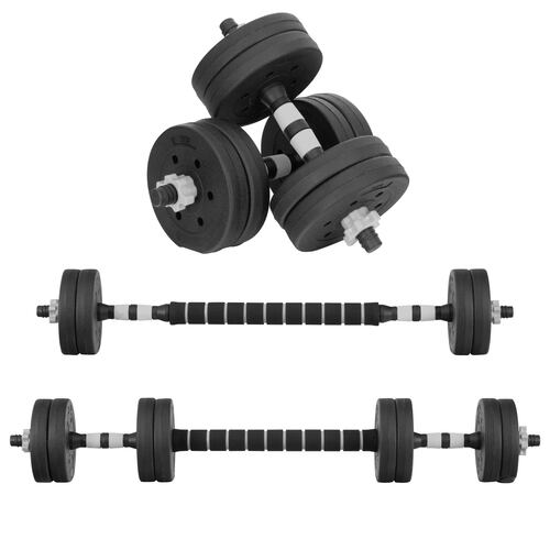 Pesa Ajustable Altera 10KG Multifuncional 4 en 1 Barra Recta + Par de Mancuernas Discos de Diferentes Pesos