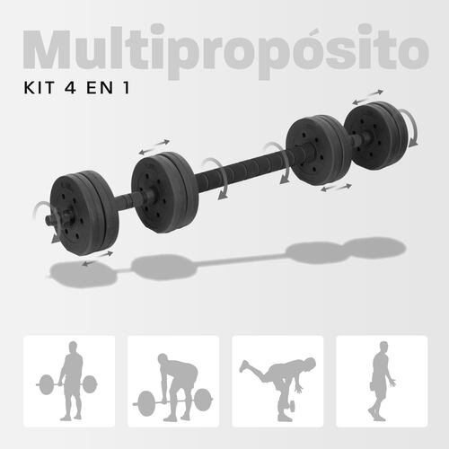 Pesa Ajustable Altera 10KG Multifuncional 4 en 1 Barra Recta + Par de Mancuernas Discos de Diferentes Pesos