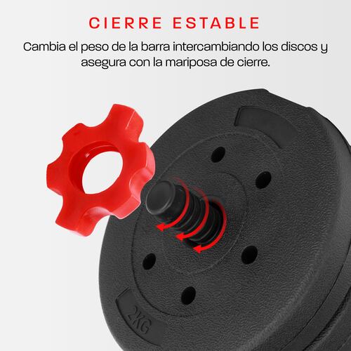Pesa Ajustable Altera 10KG Multifuncional 4 en 1 Barra Recta + Par de Mancuernas Discos de Diferentes Pesos