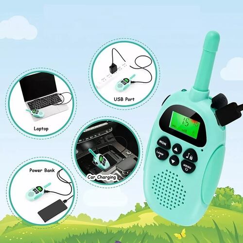 2 Radios Walkie Talkie Para Niños, Recargable+pantalla Lcd Azul y Rosa