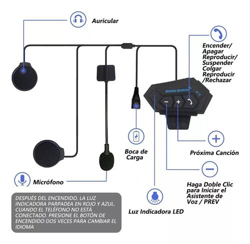 Audífonos Bluetooth 5.0 Edr Para Casco Con Micrófono