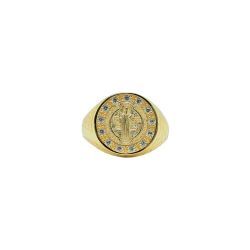 Anillo San Benito de oro 10k con piedra zirconia .