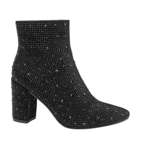 Bota de vestir de ante con pedrería marca Thalia Sodi, color negro, mod. 1085427