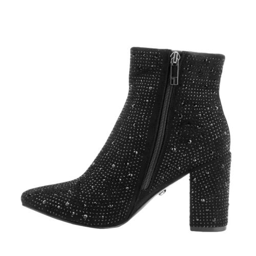 Bota de vestir de ante con pedrería marca Thalia Sodi, color negro, mod. 1085427