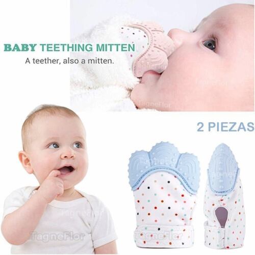 Set 2 Guantes Mordedera Bebé Suave Silicón De Dentición Azul