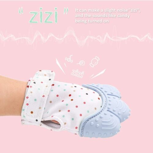 Set 2 Guantes Mordedera Bebé Suave Silicón De Dentición Azul
