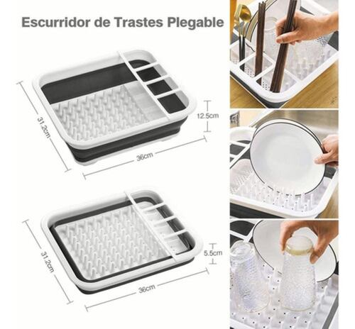 Escurridor Trastes Plegable Organizador Platos De Silicona Gris con Blanco